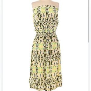 NWT Tibi Yellow Paisley Aztec Print Strapless Sun Beach Silk Dress Women's Large